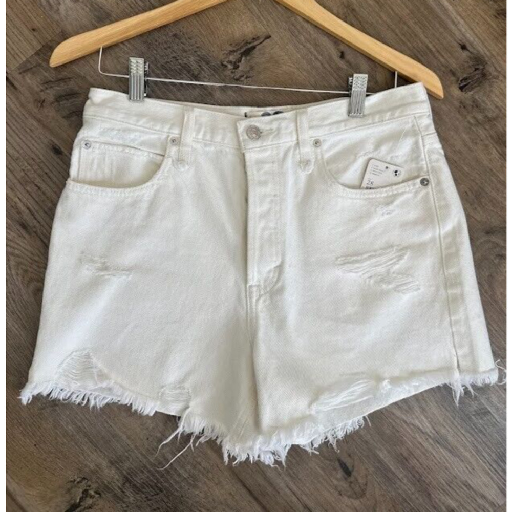 We The Free White Jean Shorts Women's 28 Free People Button Fly Distressed Denim